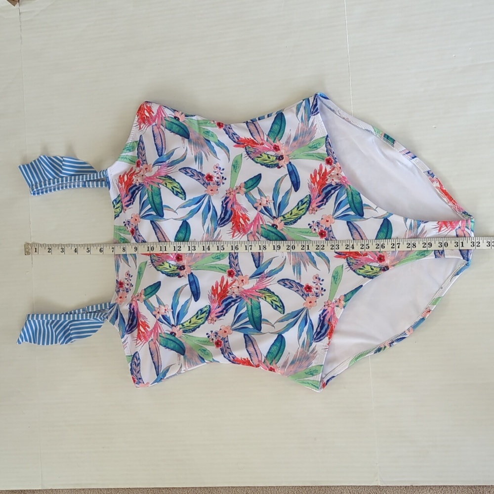 Oasis Ruffle Tropical Floral One Piece Swimsuit XXL Blue White - Picture 15 of 16
